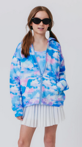 Girls Oversized Zip Hoodie in Cotton Candy Clouds